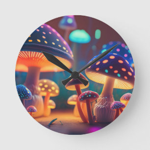Horloge Ronde Champignons colorés et lumineux