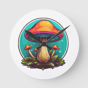 Horloge Ronde Champignons magiques colorés