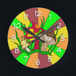 Horloge Ronde Champignons magiques rétro<br><div class="desc">Magic Mushrooms Retro style pop art vintage.</div>