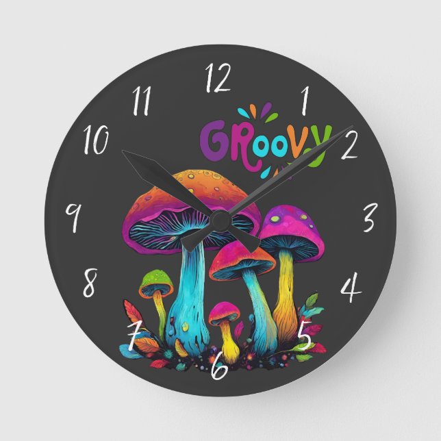 Horloge Ronde Champignons psychédéliques colorés (Recto)
