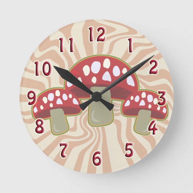 Horloge Ronde Champignons rouges des années 70 super (Recto)