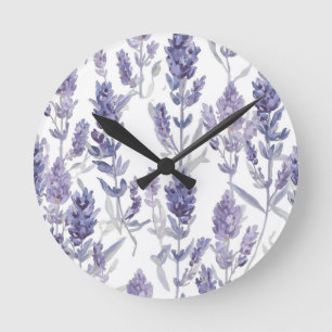 Horloge Ronde Champs de Lavande Motif de Fleur de Teinte à l'E