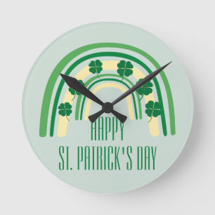 Horloge Ronde Chandail vert Shamrock en fer à cheval St. Patrick