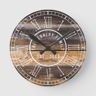 Horloge Ronde Chantier en bois récupéré Chiffres romains blan