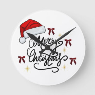 Horloge Ronde Chapeau de Noël Festif et Rubans Rouges
