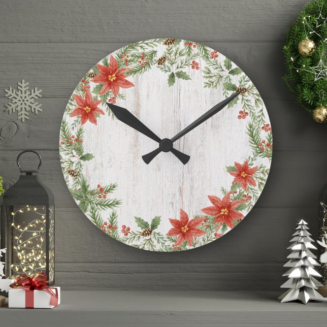 Horloge Ronde Charbon botanique de Noël Poinsettia (Créateur téléchargé)