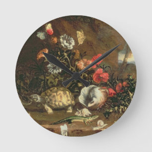 Horloge Ronde Chardons, fleurs, reptiles et papillons à coté