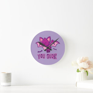 Horloge Ronde Charmantes et drôles chauves-souris vampires d'Hal