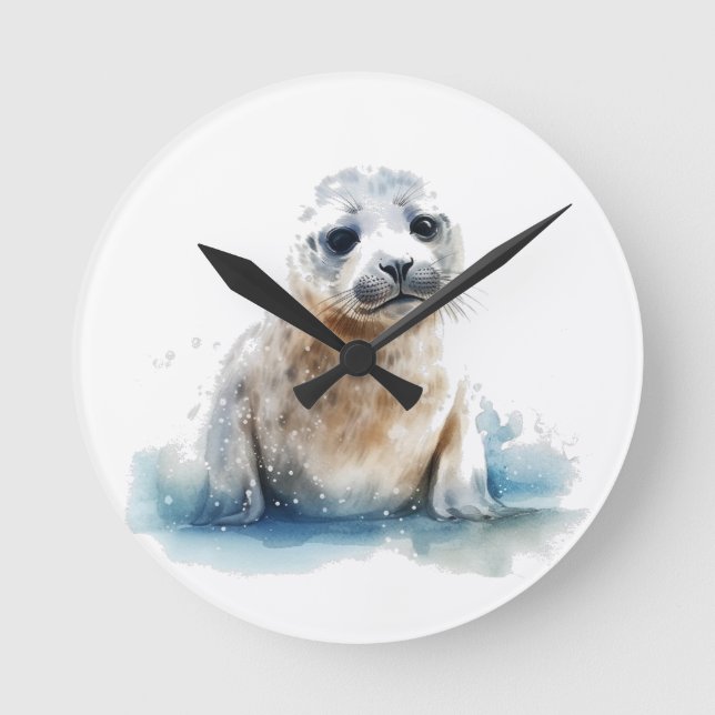 Horloge Ronde Charming Aquarelle Sceau Pup (Recto)