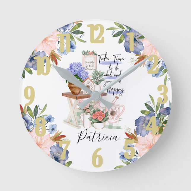 Horloge Ronde Charming Gardener Floral Prénom (Recto)