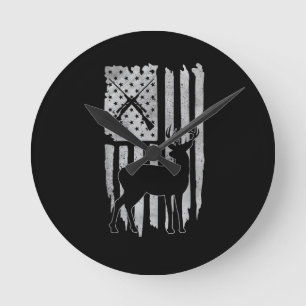 Horloge Ronde Chasse au cerf avec drapeau américain Hommes Wo pa