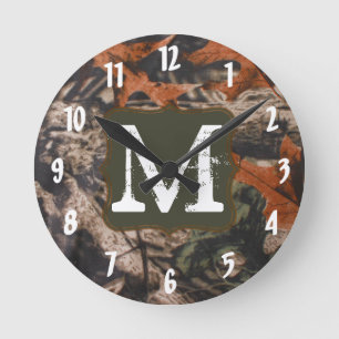 Horloge Ronde Chasse Chasse Camo Chasseurs Monogramme Première h
