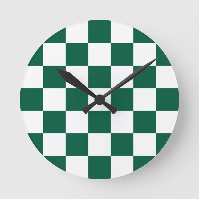 Horloge Ronde Chasseur À damiers vert et blanc (Recto)