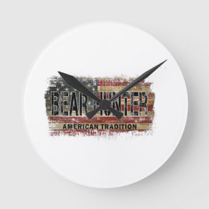Horloge Ronde Chasseur d'ours au drapeau américain