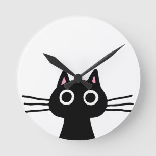 Horloge Ronde Chat à Kitty Noir avec de longs Whiskers