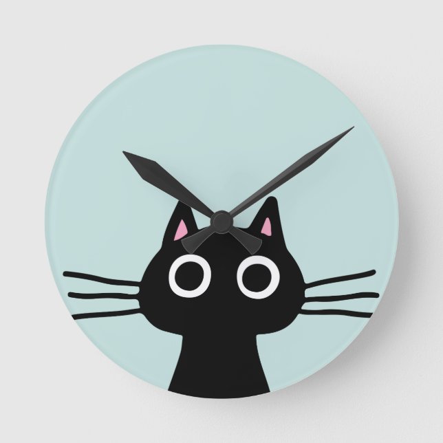 Horloge Ronde Chat à Kitty Noir avec de longs Whiskers (Recto)