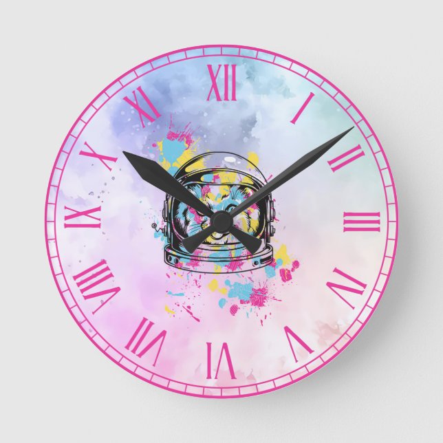 Horloge Ronde Chat Astronaute (Recto)