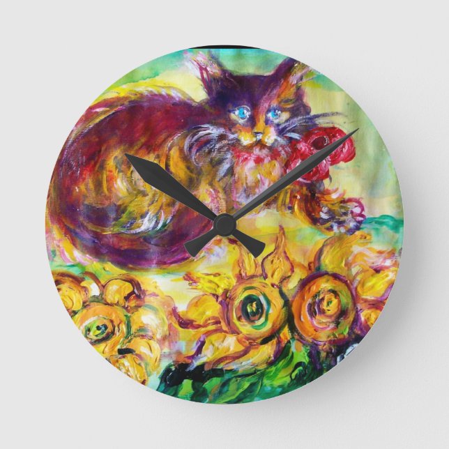 HORLOGE RONDE CHAT AVEC RIBBON ROUGE ET SOUFFRES (Recto)