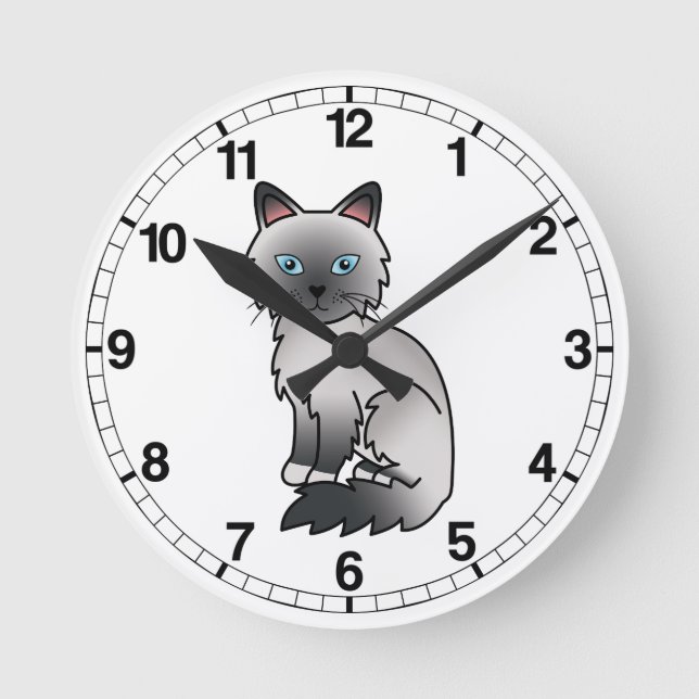 Horloge Ronde Chat Birman / Ragdoll au point bleu (Recto)
