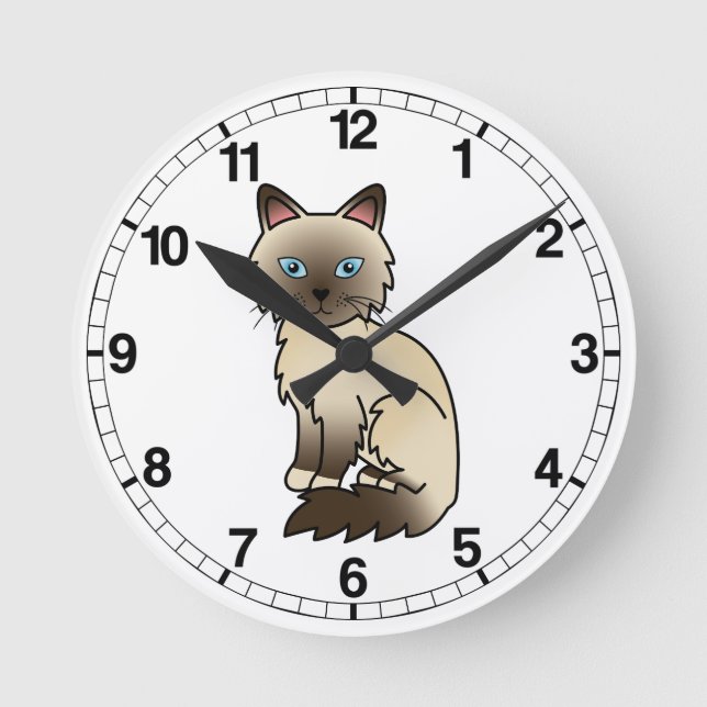 Horloge Ronde Chat Birman / Ragdoll au point chocolat (Recto)