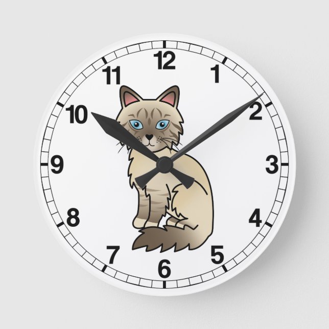 Horloge Ronde Chat Birman / Ragdoll au point chocolat tabby (Recto)