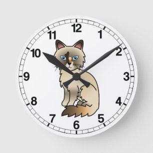 Horloge Ronde Chat Birman / Ragdoll au point tortie