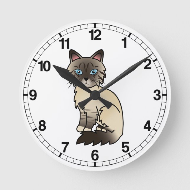 Horloge Ronde Chat Birman / Ragdoll au tabby seal point (Recto)