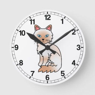 Horloge Ronde Chat Birman / Ragdoll Point Rouge