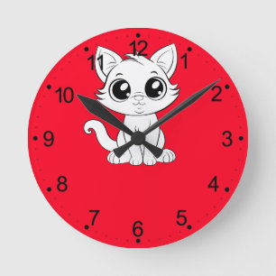 Horloge Ronde Chat blanc adorable