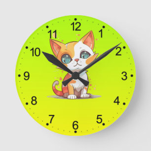 Horloge Ronde Chat blanc adorable