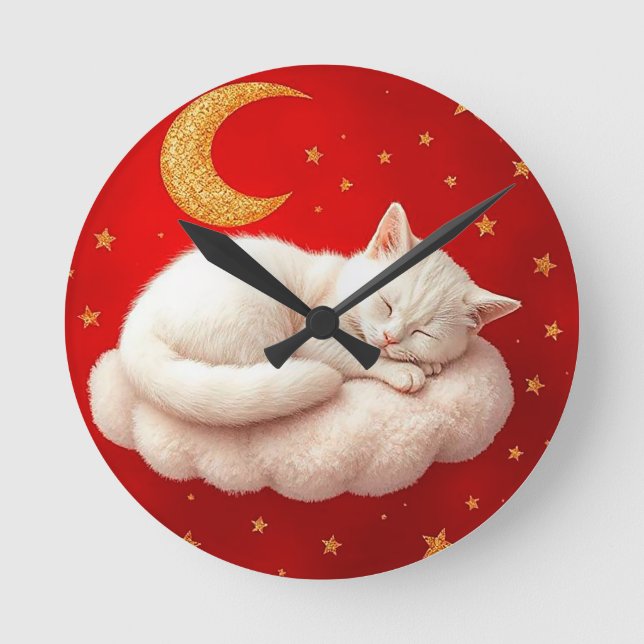 Horloge Ronde Chat blanc adorable (Recto)