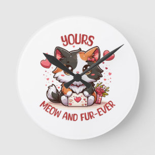 Horloge Ronde Chat calico adorable pour la Saint-Valentin