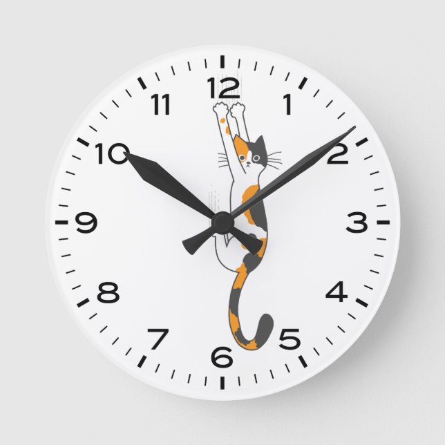 Horloge Ronde Chat Calico Drôle Accroché (Recto)