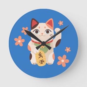 Horloge Ronde Chat Chanceux Maneki Neko Mignon