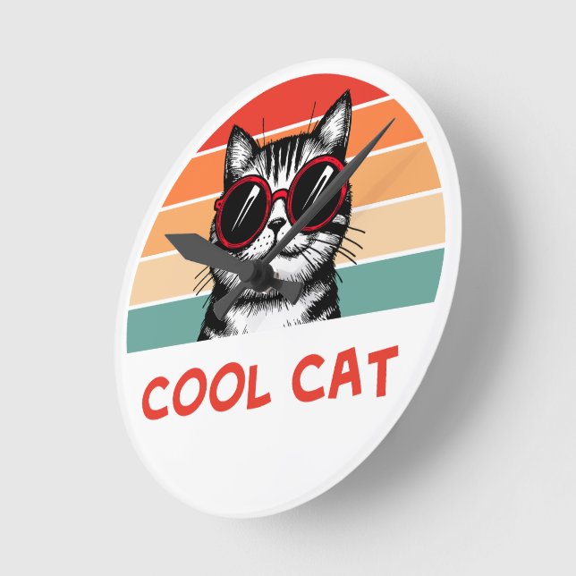 Horloge Ronde Chat cool 2 (Angle)