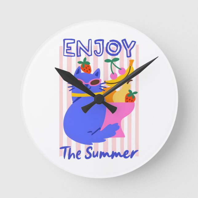 Horloge Ronde Chat Cool qui Jouit de l'Été (Recto)
