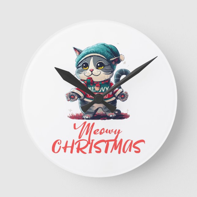 Horloge Ronde Chat de Noël  (Recto)