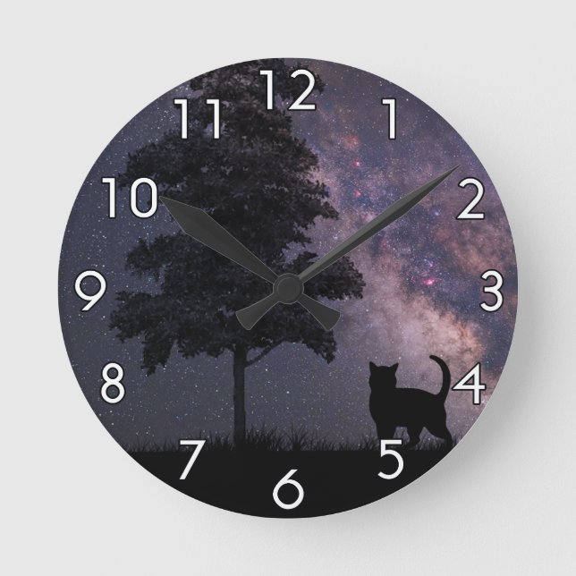 Horloge Ronde Chat de nuit (Recto)