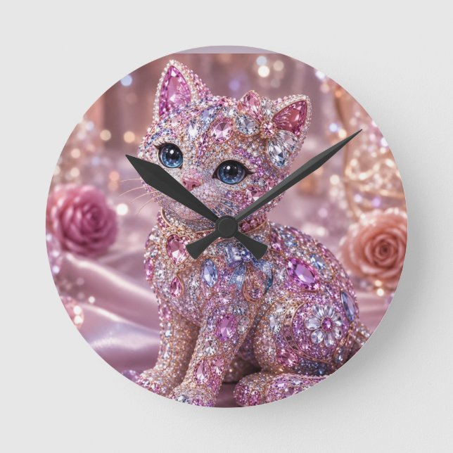 Horloge Ronde Chat de nuit en velours Impression esthétique (Recto)