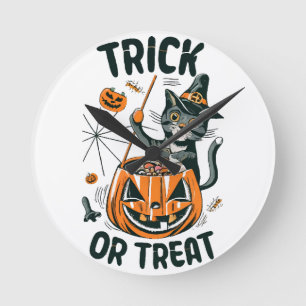 Horloge Ronde Chat d'Halloween abstrait
