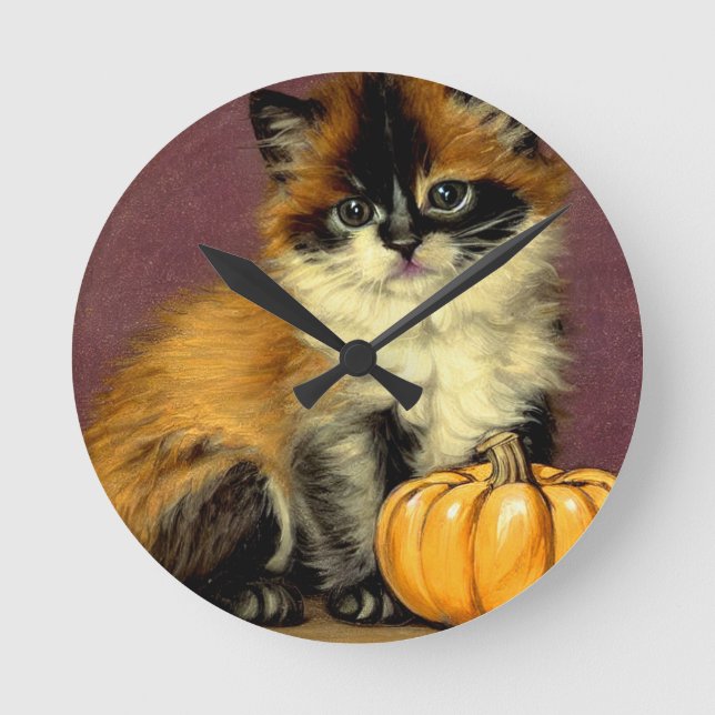 Horloge Ronde Chat d'Halloween Ragdoll vintage (Recto)
