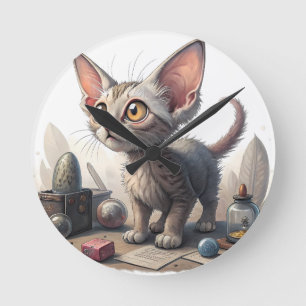 Horloge Ronde Chat Drôle Adorable avec de Grands Yeux