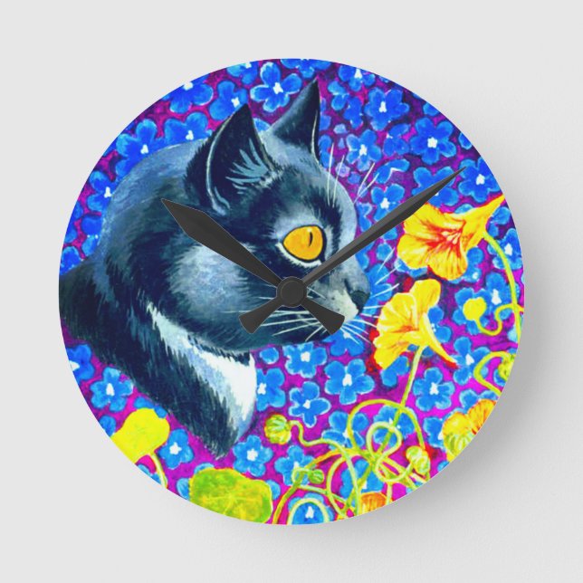 Horloge Ronde Chat en fleurs (Recto)