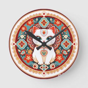 Horloge Ronde Chat Félin