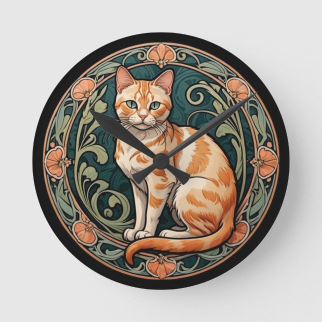 Horloge Ronde Chat Ginger Art Nouveau (Recto)