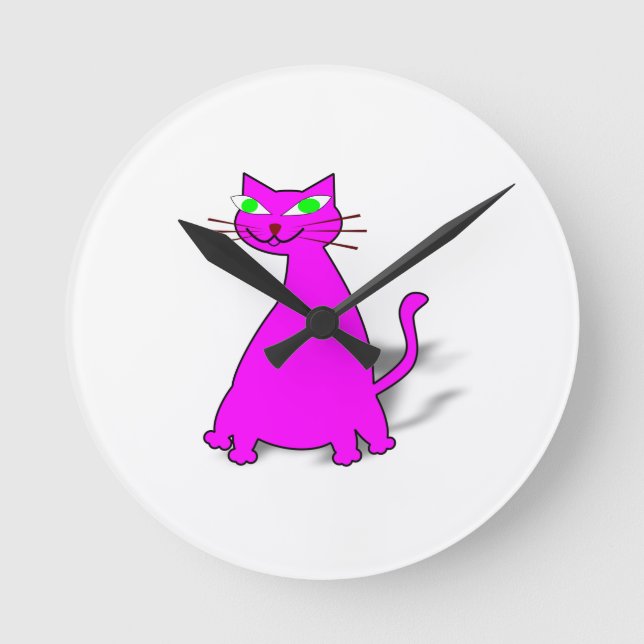 Horloge Ronde Chat gras rose (Recto)