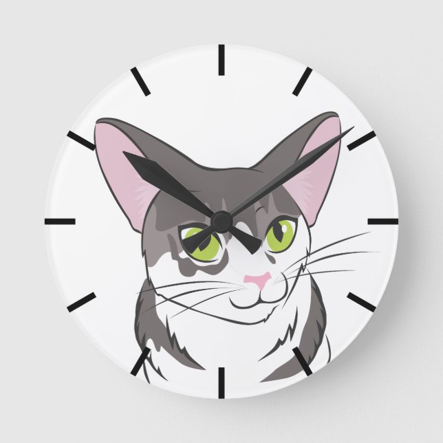 Horloge Ronde Chat gris et blanc (Recto)