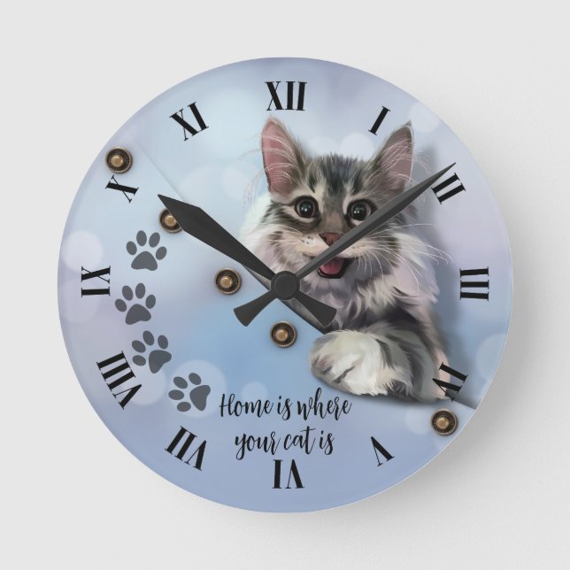 Horloge Ronde Chat gris qui regarde dans sa poche (Recto)