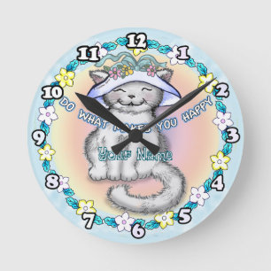 Horloge Ronde Chat Heureux