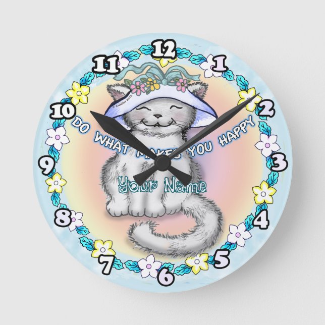 Horloge Ronde Chat Heureux (Recto)